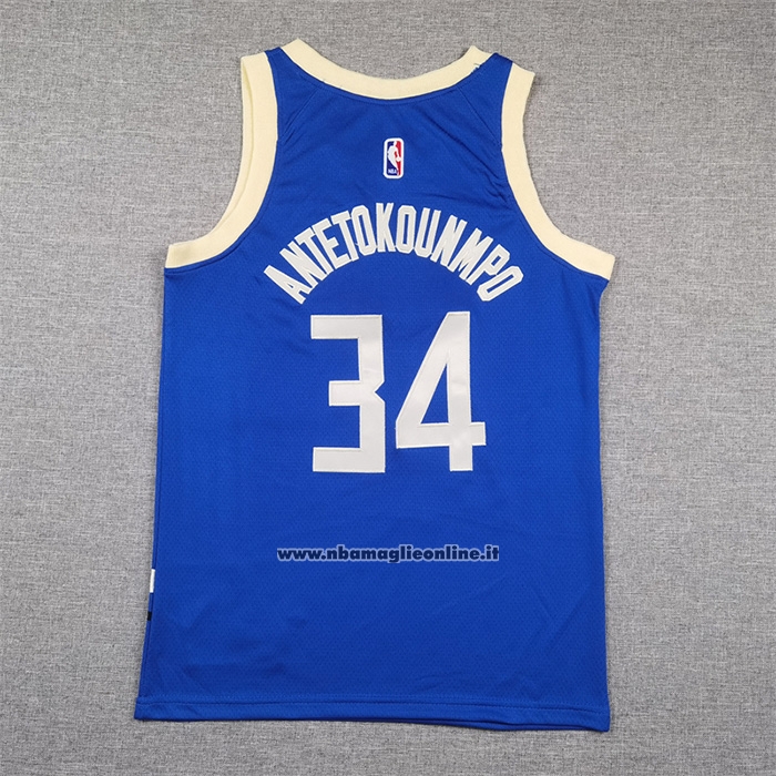 Maglia Bambino Milwaukee Bucks Giannis Antetokounmpo No 34 Citta 2024-25 Blu
